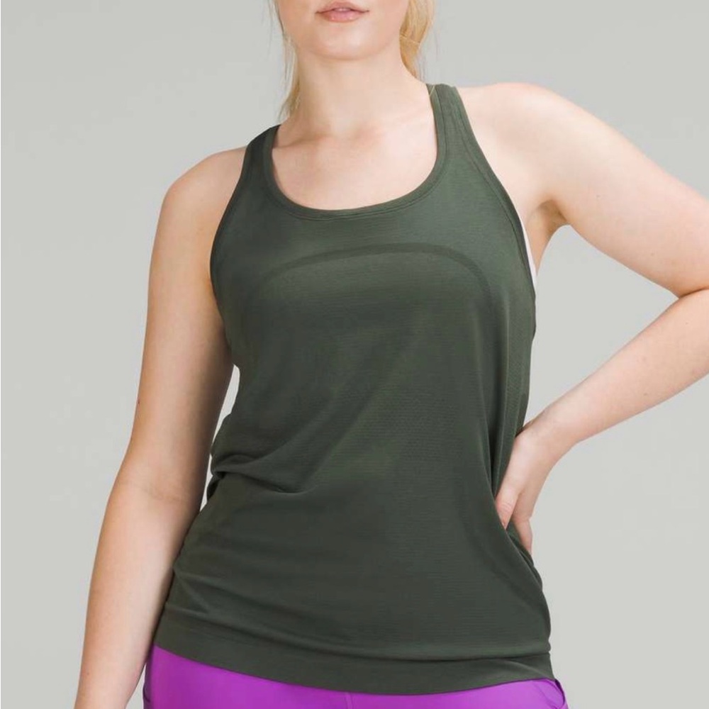 Lululemon swiftly tech racer back tank top 2.0, smoked spruce, size 6
